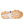 Close-up of a shoe sole with orange and white design on a white background