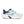 Light blue and navy running shoe on a white background