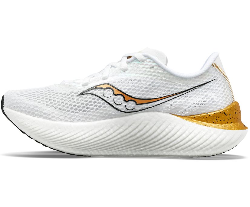 Medial view of the Women's Endorphin Pro 3 in White/Gold