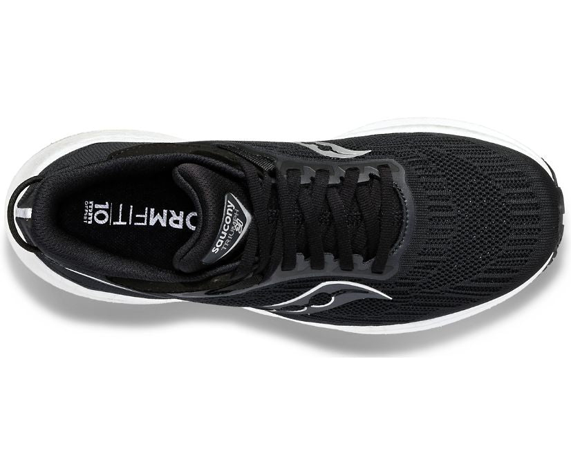 Top view of the new Saucony Women's Triumph 21 in Black and white