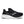 A pair of women's running shoes with a black upper and white sole, featuring the Saucony logo.