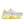 A pair of women's running shoes with white uppers and orange, yellow, and gray accents on a transparent sole.