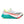 White running shoe with colorful sole on a white background.
