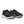 A pair of black running shoes with white soles and a partly black outsole.