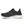 The medial side of a black Saucony running shoe with white sole on a white background.