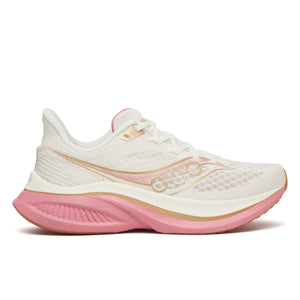 White and pink running shoe on a white background