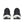 The heel of a women's Saucony black athletic shoes with white soles on a white background.
