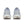 The heel area of the light blue Saucony running shoes shown from the back on a white background.