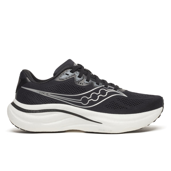 Black and white running shoe on a white background