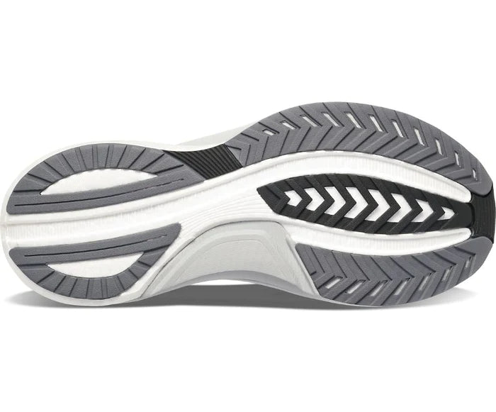 Bottom (outer sole) view of the Men's Tempus by Saucony in the wide 2E width, color Black/Fog