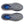 Gray running shoes with the same color gray laces and a blue footbed  on a white background.