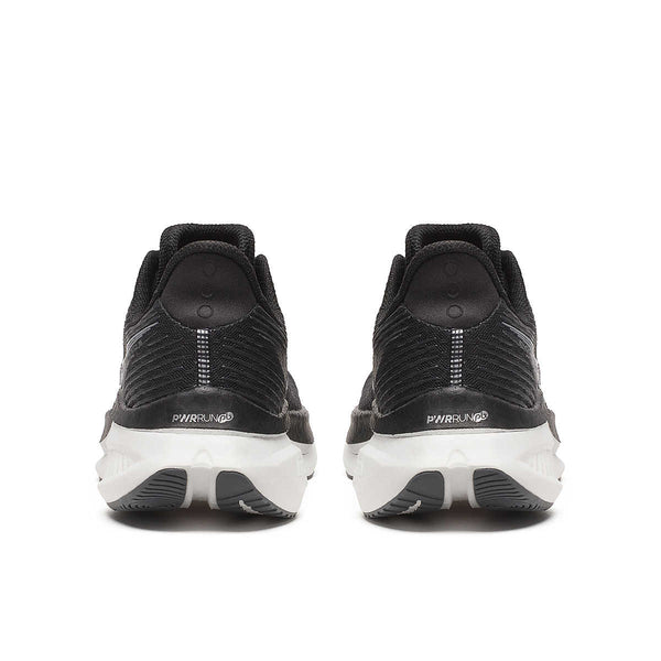 The heel area of a men's Saucony running shoe with 3 dots for a logo on the back.