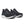 Pair of black running shoes with white soles on a white background.