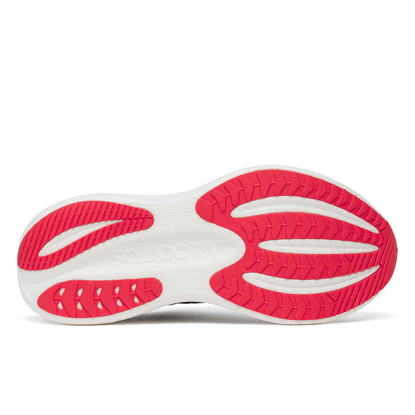 White and pink athletic shoe sole on a white background.