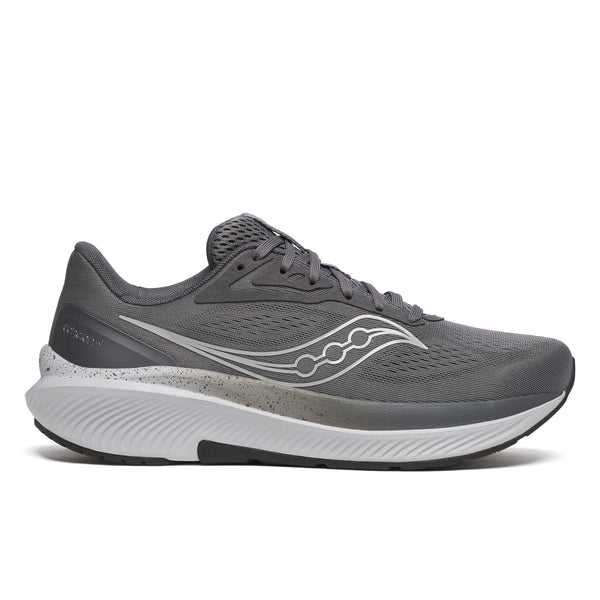 Black sneaker with brand logo on a white background