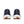 Navy running shoes with white soles and brown accents on a white background