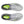 Gray running shoes with green accents on a white background