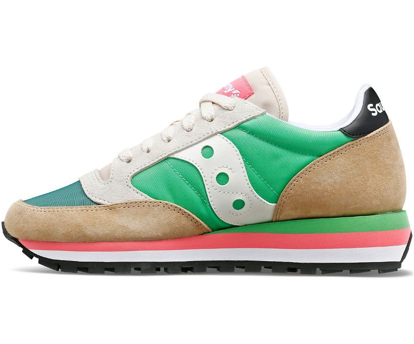 Medial view of the Women's Jazz Triple by Saucony in the color Sand/Green/White