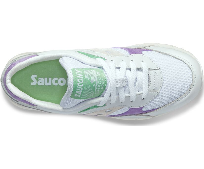 Top view of the Women's Shadow 6000 by Saucony in the color White/Purple
