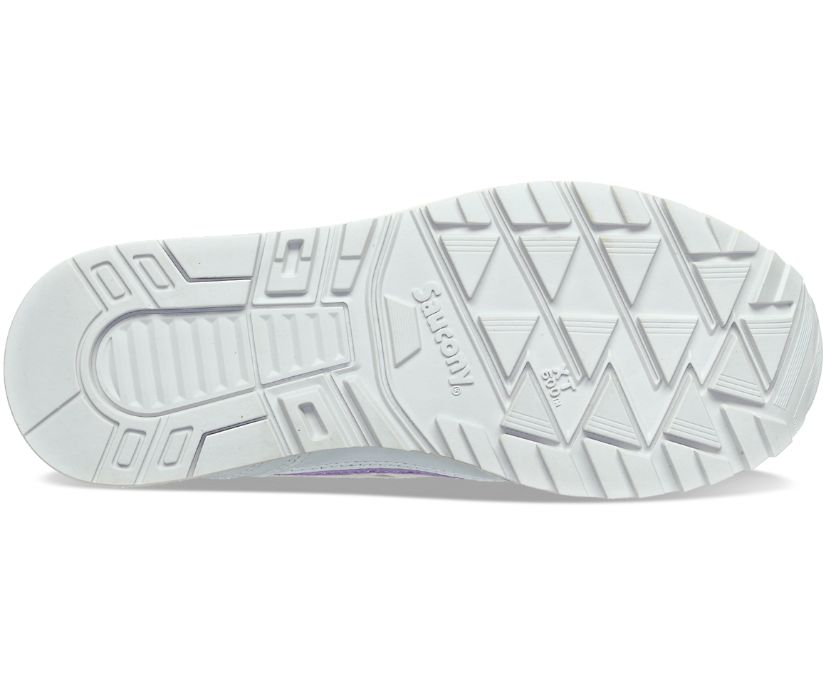 Bottom (outer sole) view of the Women's Shadow 6000 by Saucony in the color White/Purple