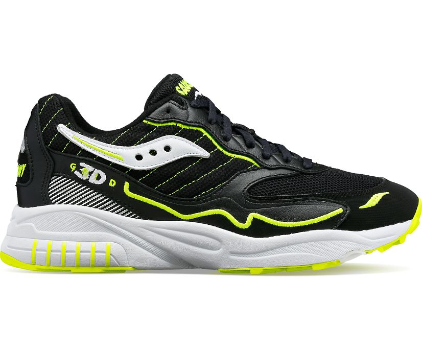 Lateral view of the Men's 3D Grid Hurricane by Saucony in the color Black/White