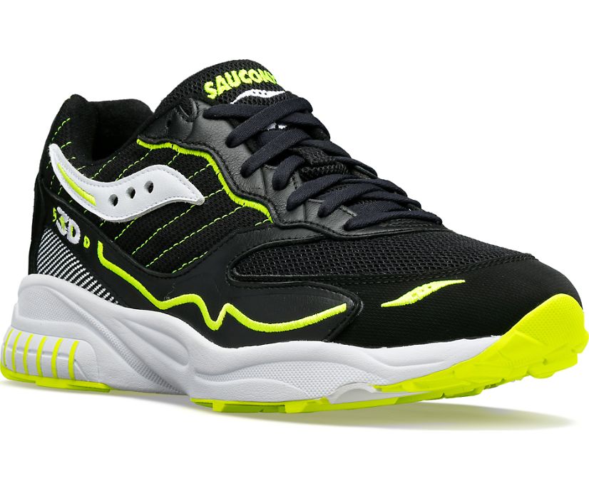 Front angle view of the Men's 3D Grid Hurricane by Saucony in the color Black/White