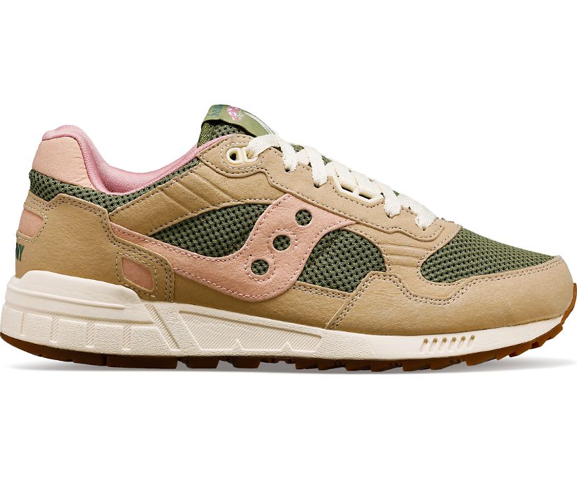 Latera view of the Men's Shadow 5000 Mushroom by Saucony in the color Tan/Olive
