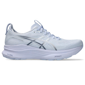 Light blue ASICS Kayano 32 running shoe on a white background.