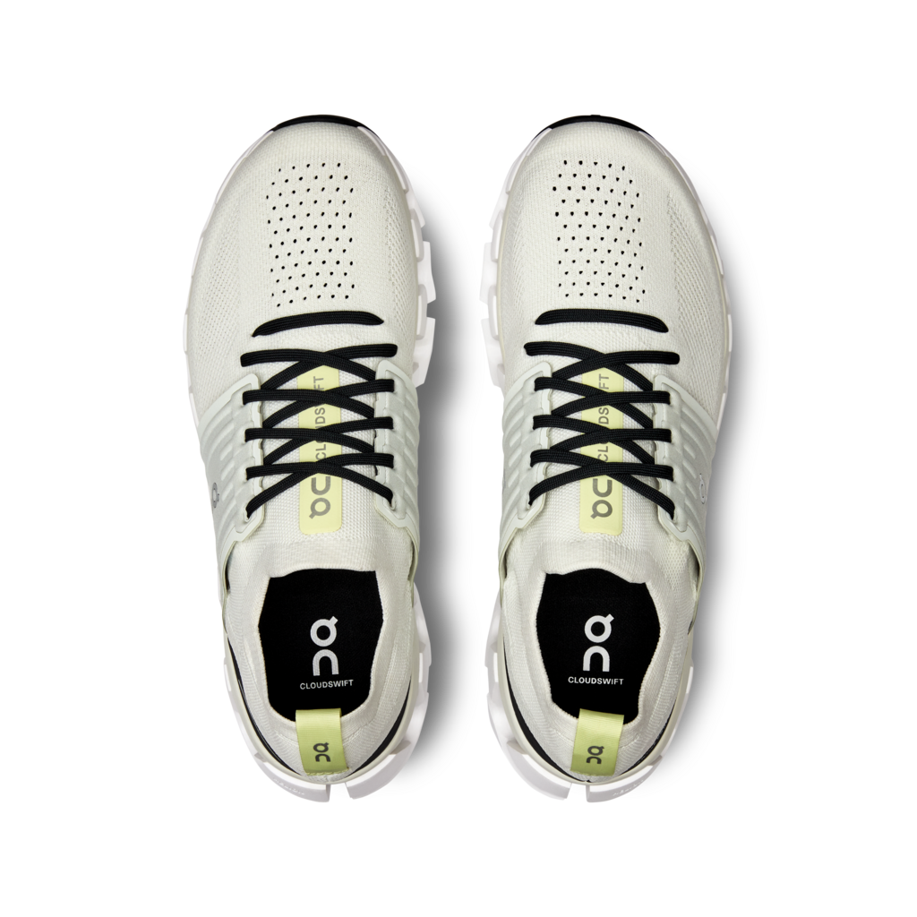 Top view of the Men's Cloudswift 3 by ON in the color Ivory/Black