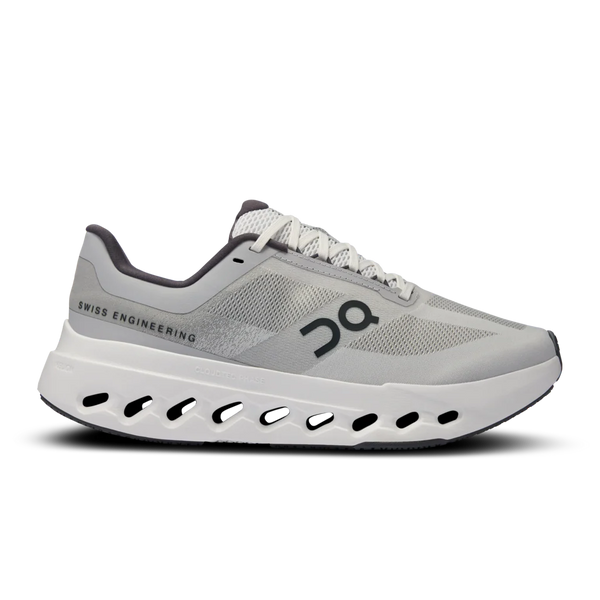 Gray On women's running shoe with 'Swiss Engineering' text on a white background.