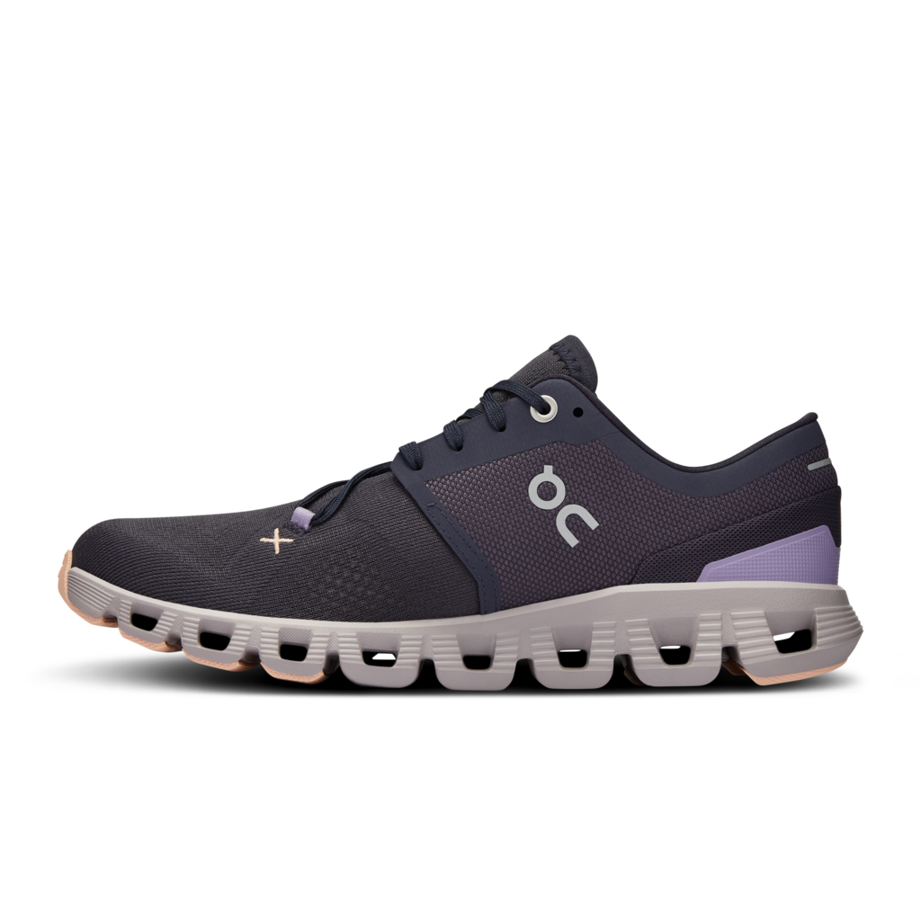 Medial view of the Women's Cloud X 3 by ON in the color Iron/Fade