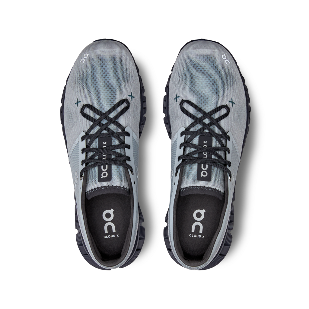 Top view of the Men's ON Cloud X 3 in the color Glacier/Iron