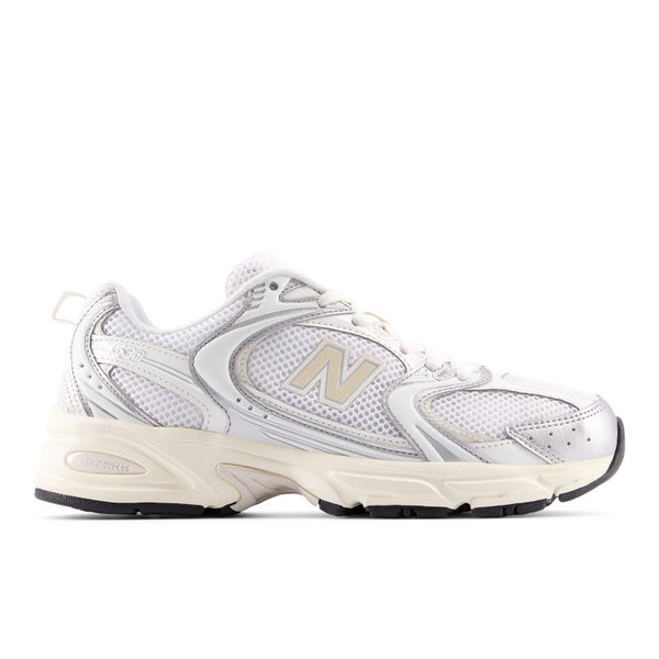 White athletic shoe with a visible brand logo on a white background