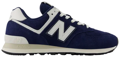 Navy blue sneaker with white accents on a white background