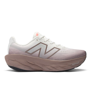 White New balance running shoe with a brown sole and white upper.