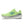 A medial side of a green running shoe with blue logo on a white background.
