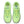 Pair of bright green running shoes with blue accents on a white background