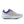 Light blue running shoe with purple accents on a white background