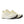 A pair of light yellow running shoes set at an angle with a black outsole.