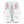 A pair of New Balance Rebel running shoes shown from a top-down view on a white background. The shoes are primarily white with light mint green accents on the midsole and collar, and pink accents on the logo and tongue.
