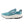 Blue running shoe with white sole on a white background