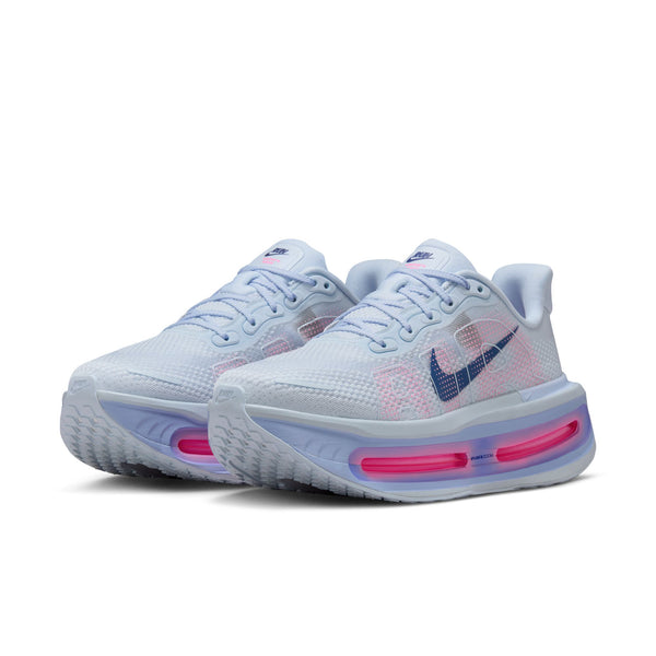 White sneakers with pink air cushioning on a white background.