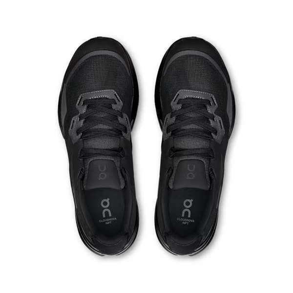 Top down look at a On CloudRift with black laces and an all black upper.