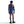 Person wearing a blue tank top and shorts on a white background