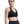 Woman wearing a black sports bra with Nike logo on a white background