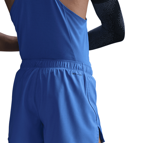 Blue athletic outfit with a sleeveless top and shorts on a white background