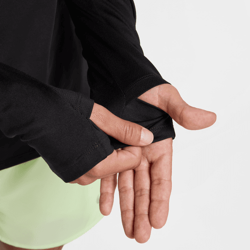 Thumbholes on half zip on a plain background