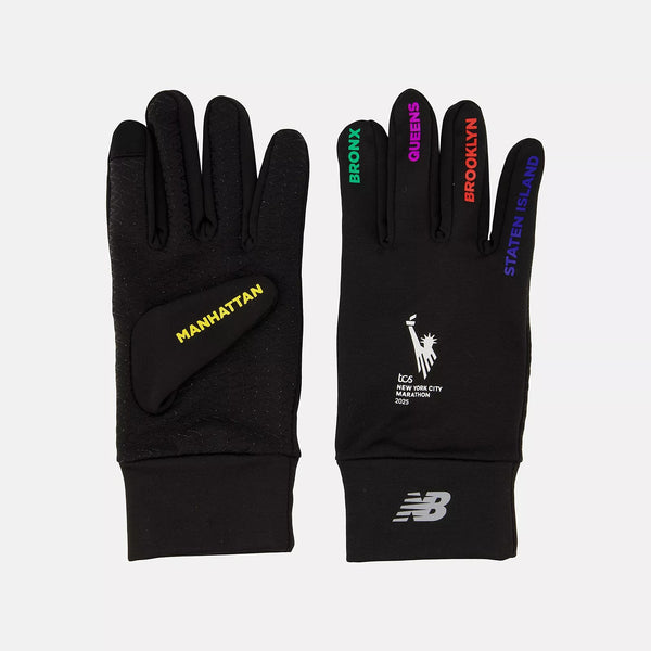Black gloves with city names printed on a light gray background