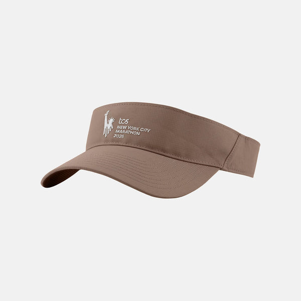 Brown visor cap with logo on a white background