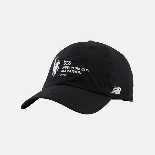 Black cap with TCS New York City Marathon 2025 logo on a light gray background